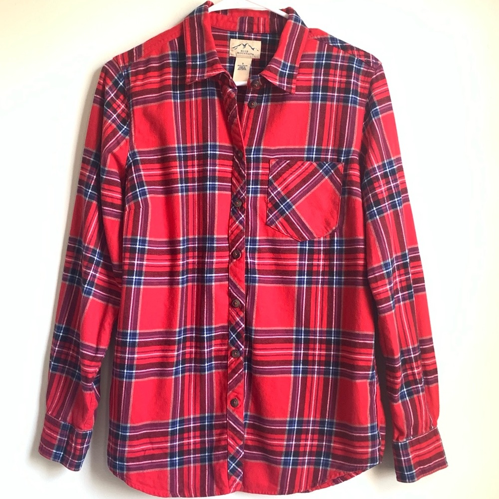 Blue Mountain Men's thick 100% cotton red plaid shirt Size S